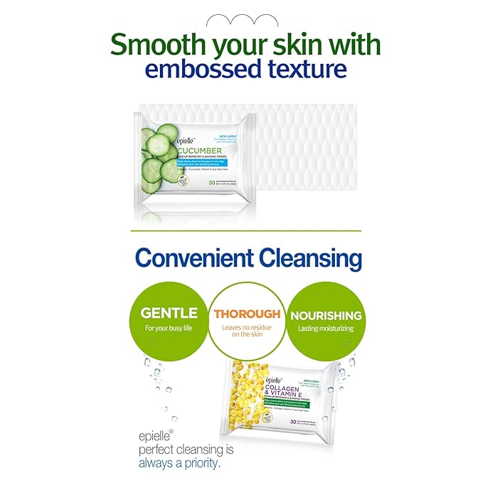 Epielle Makeup Remover Wipes, Remove Dirt, Oil, Waterproof Mascara, Gentle Daily Facial Cleanser Towelettes with Witch Hazel, Cica & Green Tea, Stocking Stuffers, 30 Count (Pack of 6)
