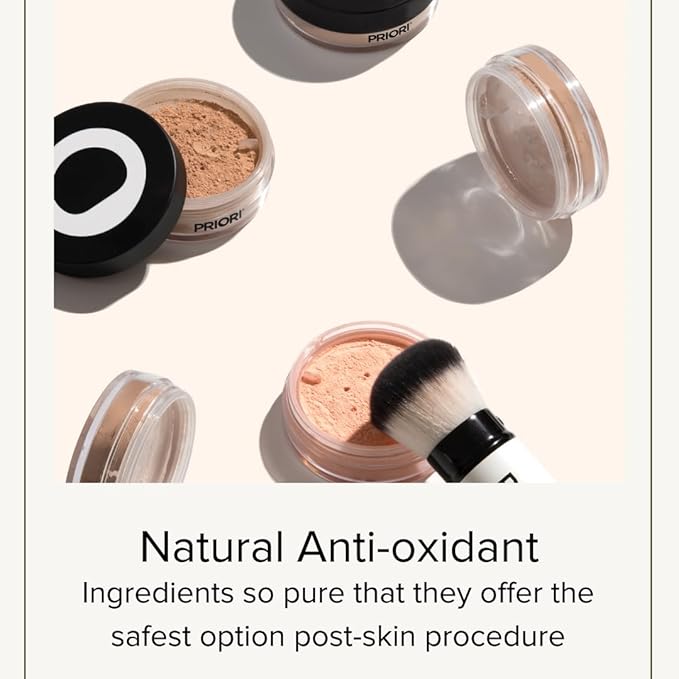 PRIORI Skincare Mineral Foundation, Natural Loose Make Up Powder, Sunscreen Protection, Advanced Skin Correction, Recommended for Sensitive Complexion (Medium Tan, 7 Grams)