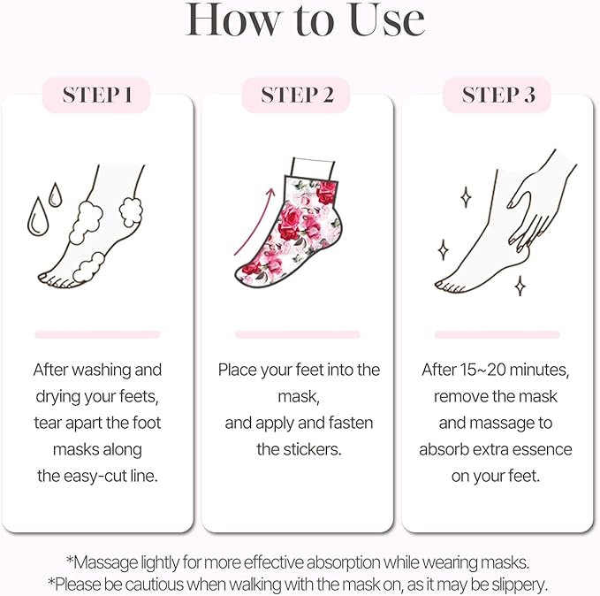 PETITFEE Rose Petal Satin Foot Mask (5pairs) - Intensive Nourishing Socks, Rose Scented Foot Repair Masks with Peptide, Collagen, Shea Butter, Urea for Silky Smooth Feet, Foot Treatment, Body Mask