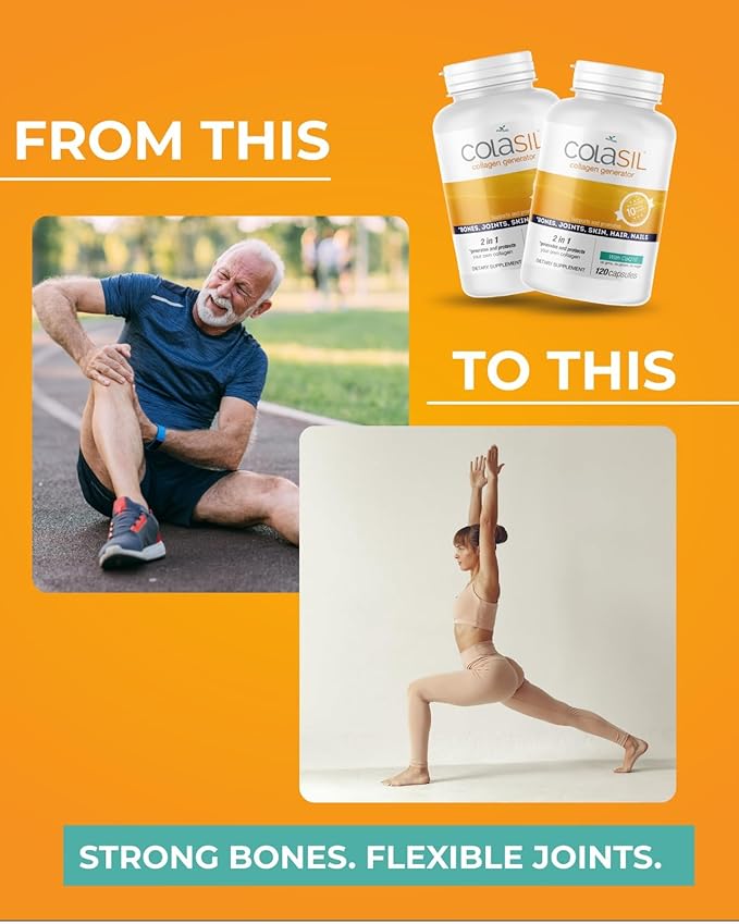 Colasil Collagen Booster Capsules – Organic Silica (OSA) + Hydrolyzed Collagen Generator Supplement for Hair, Skin, Nails, Bones & Joints – High Absorption, Non-GMO, Allergen-Free, 120 Capsules