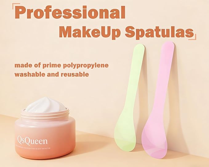 QsQueen 100 PCS Cosmetic Spatulas, 7 Colors – Reusable Hygienic Makeup Scoop for Face Masks, Creams & Skincare, Flexible PP Tool for Mixing, Sampling, DIY, Salon & Travel 4.88'' x 1.06"