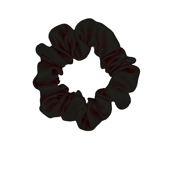 100% Mulberry Silk Scrunchies for Curly Hair, Thick Hair, and All Hair Types, 22 Momme 6A Grade, Girl Hair Ties, OEKO‑TEX Certified, Anti‑Frizz, Luxury Gift for Women, Cool Presents for Wife (Black)