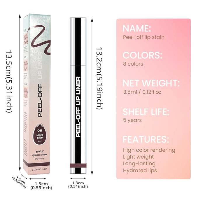 JUAAZIN Matte Liquid Lip Stain Peel Off Lip liner Tattoo, Dark Brown Matte Peel Off Lip Stain, Long Lasting Waterproof Lipstick Lip Gloss Stain, Transfer-proof for All Skin Types, 0.12 fl oz 05#