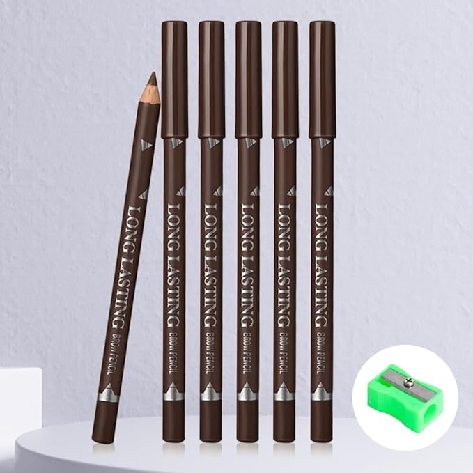 6Pcs Eyebrow Pencils for Women, Wooden Hard-Core Brown Eyebrow and Eyeliner Pencil, Long Lasting Waterproof and Sweat-Proof, Beginner Makeup Brow Pencil, Create a Natural Eye Brow Makeup