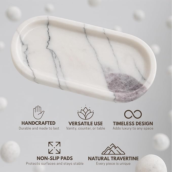Handcrafted Marble Tray – Bathroom Counter Organizer, Jewelry Tray, Perfume Organizer & Decorative Tray for Vanity Accessories, Coffee Table Decor & Bathroom Countertop (Oval, Leilac)