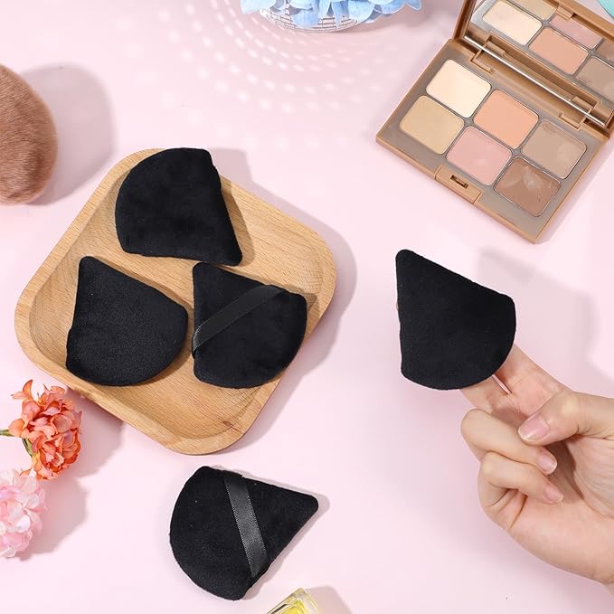 32 Pcs Triangle Powder Puff, Face Soft Velour Makeup Sponge, Triangle Puff for Wet and Dry, Setting Puffs Cosmetic Foundation Makeup Tool(Black)