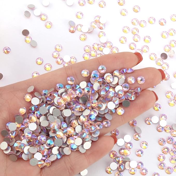 Novani Pink AB Rhinestones Glass Rhinestone for Crafts Flatback Crystals Gems and Rhinestones for Nails Art Makeup Face Clothes Shoes Decoration DIY(SS12,1440pcs,Pink AB)