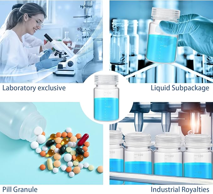 Tatuo 24 Pcs 3 oz 100ml Polypropylene Plastic Sample Bottles with Screw Caps Sample Containers with Lid for Liquids, Reagent, Pill, Travel, Laboratory, Storage at Home (Wide Mouth-white Scale)