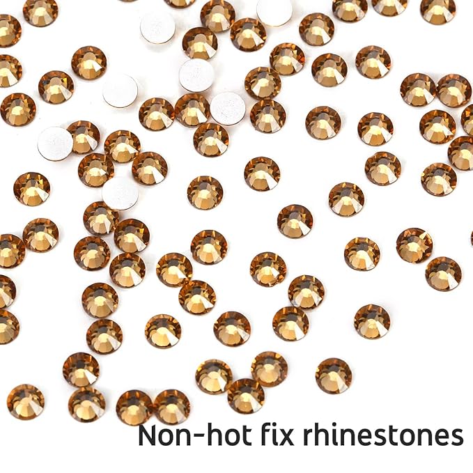 Novani Brown Rhinestones Flatback Rhinestones Glass Nail Gems Stones Jewels Round Gemstones Non-Hotfix Crystal,SS10,1440 Pieces,Topaz