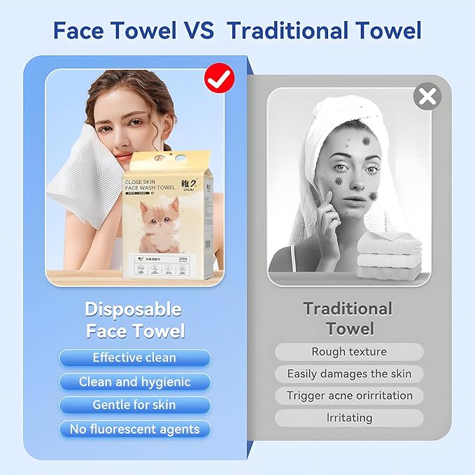 Hanging Disposable Face Towels 2-Pack (400 Count), Wall Mount for Easy Dispensing, Ultra Soft & Lint-Free 8x8 Inch Dry Wipes for Makeup Removal, Sensitive Skin & Daily Skincare