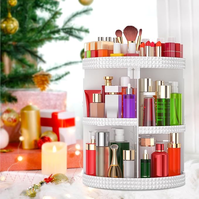 Awenia Makeup Organizer 360-Degree Rotating, Adjustable Makeup Storage, 7 Layers Large Capacity Cosmetic Storage Unit, Fits Different Types of Cosmetics and Accessories, Plus Size(White)