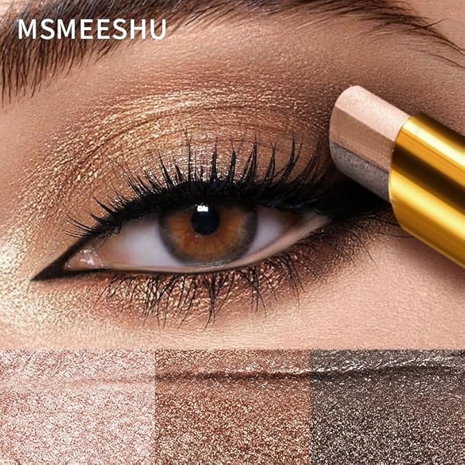Eyeshadow Stick Makeup – Tri-Color Eye Shadow, Blendable Cream Glitter Eyeshadow Stick for Long-Wear Beauty Looks, Smudge-Resistant & Easy to Apply – Pearl Earth Tone