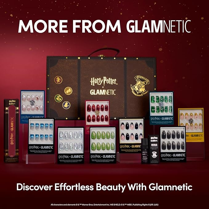 Glamnetic Press On Nails x Harry Potter™ - Harry Potter™ | Short Almond Fake Nails with Black French Tips, Glasses & Hidden Lightning Details, Officially Licensed | 15 Sizes - 30 Nail Kit with Glue