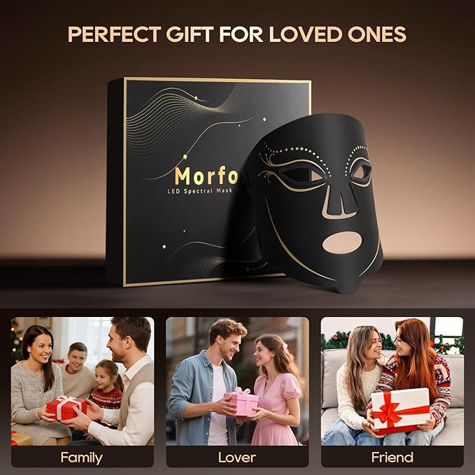 Morfone Red Light Therapy for Face, 4 Modes LED Face Mask Light Therapy with Timing Function, Near-Infrared 850NM Red Light Therapy for Home Use, Gift for Women Girls
