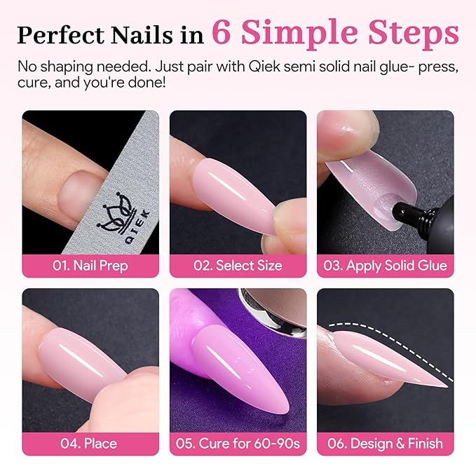 Qiek Medium Almond Pre-Building Nail Tips, 15 Sizes 240 PCS Pre-shaped Apex Pink Soft Press On Fake Nail Half Matte Gel Nail Extensions Strong Thick Acrylic Tip for DIY Beginners & Salon Manicure