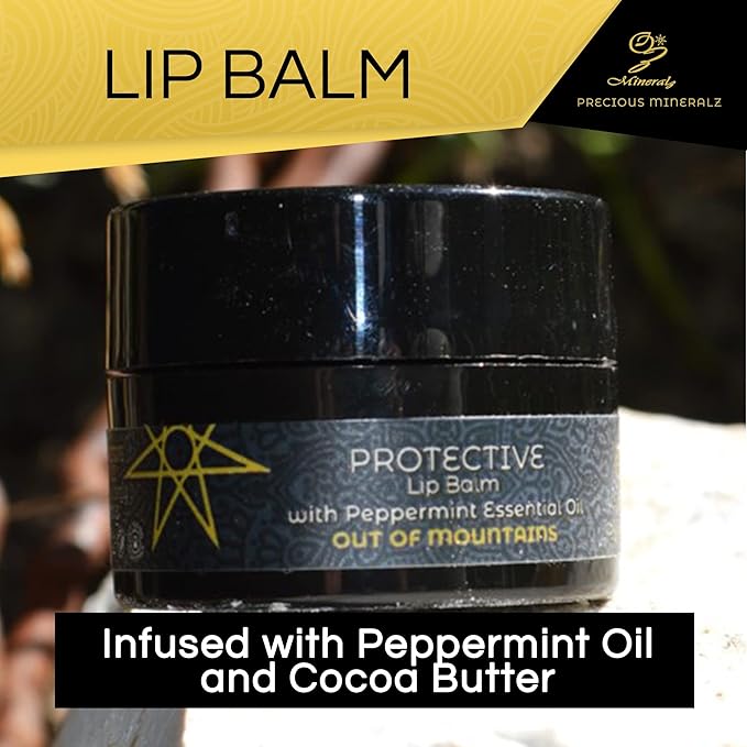 OUT OF MOUNTAINS Protective Lip Balm with Peppermint Essential Oil, Natural Lip Balm with Vitamin E & C, Soothing Sore Lips, Anti-Oxidants for Healthy Lips