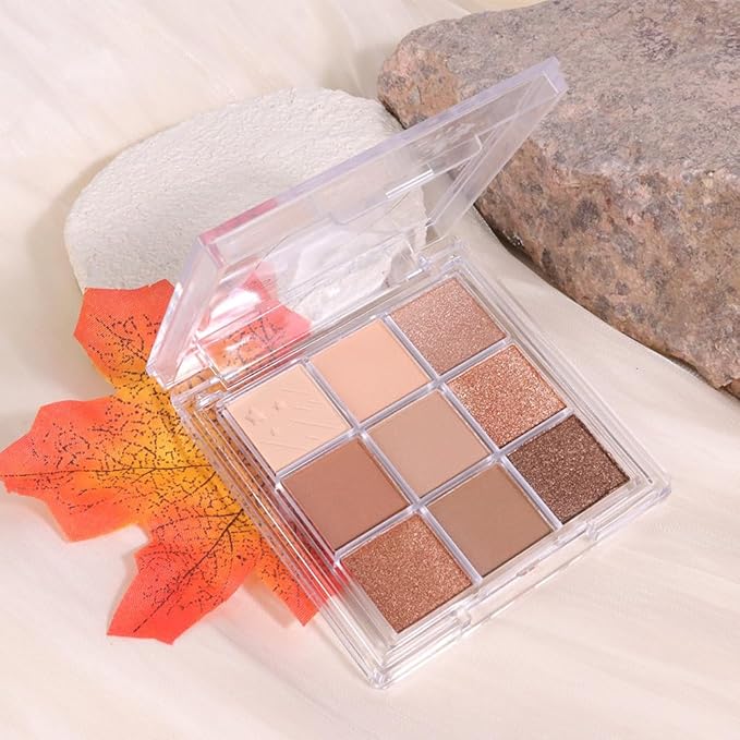 AMY'S DIARY 9-Color Warm Bronze Eyeshadow Palette, Gold Champagne Neutral Eye Makeup with Matte & Shimmer Shades, Highly Pigmented Long-Lasting Blendable Brown Nude Shadow for Daily Glam Look