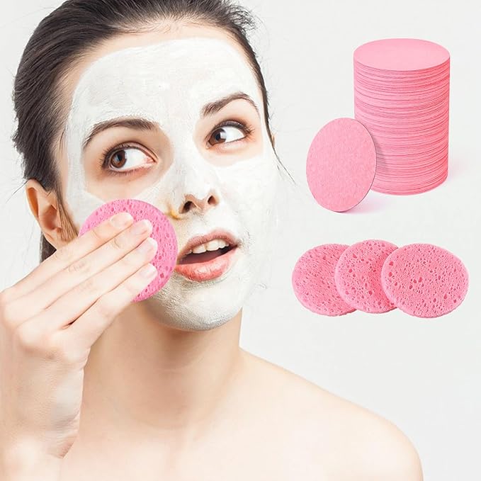 300 Count Compressed Facial Sponges Disposable Face Sponge Travel Facial Sponges for Estheticians, Cosmetic Sponge Face Exfoliating Pads Pink for SPA Cleansing Exfoliating Makeup Removal