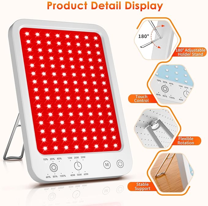 Red Light Therapy for Face Body, Infrared Red Light Panel with Adjustable Stand, 660nm and 850nm Near Infrared Therapy Lamp with 3 Modes, 6 Adjustable Brightness and Timer, for Home and Travel Use