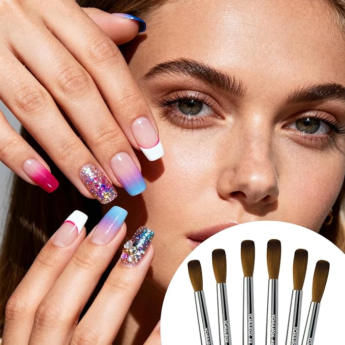 YCHULIFOX,Acrylic Art Nail Kit with 6-Size Brushes (4/6/8/10/12/14) for Dip Powder & Gel Nail Art, Easily Reinforce Nail Extensions for DIY Home Salon & Professional Use.