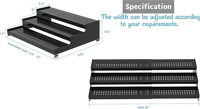 Metal Spice Rack Organizer for Cabinet, 3 Tier Expandable Spice Storage Shelf, Great for Kitchen Cabinets, Cupboard,Pantry and Countertop More,Metal Plate with Hole(3PACKS/Gun-Grey)