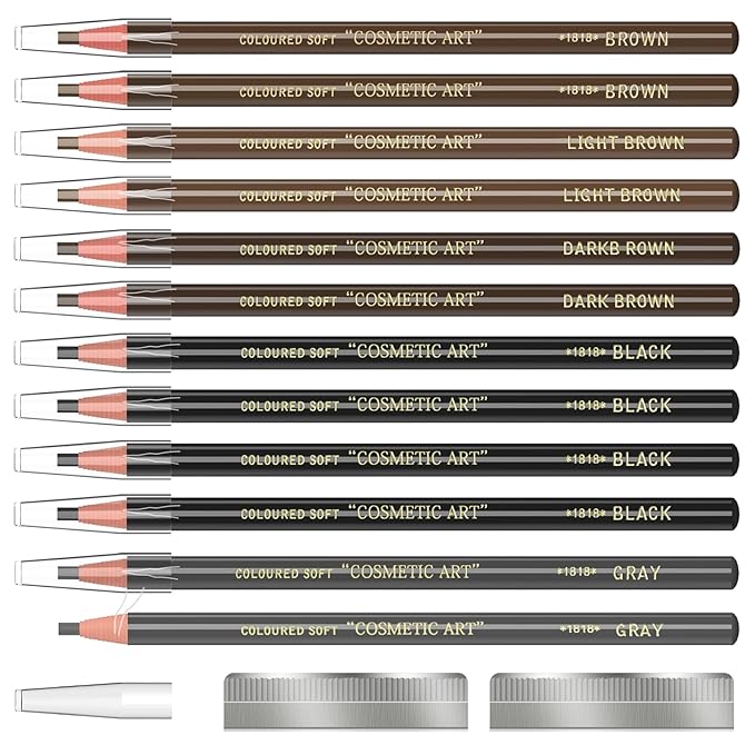 Eyebrow Pencils Brow Pencil Set For Marking, Filling And Outlining, Tattoo Makeup And Microblading Supplies Kit-Permanent Eye Brow Liners In, 12Pcs 5Colors(4Black6Brown2Gray)(Multicolor)