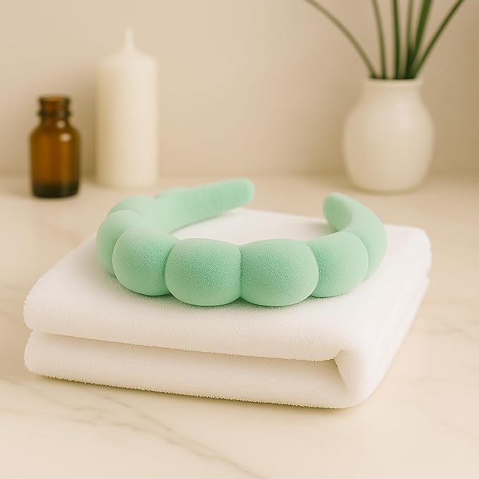 2 ORCHIDS Skincare Headband - Hair band for Washing Face & Makeup Headband for Women - Terry Cloth Hairband for Spa & Skincare Routines - Perfect for Face Wash & Makeup Application (Pastel Green)