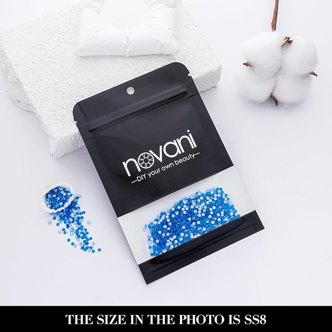 Novani 3000 Pieces Flatback Rhinestones Glass Round Gems Neon-Blue Crystals for Nail Art DIY Crafts Clothes Shoes,SS8,2.3-2.5mm