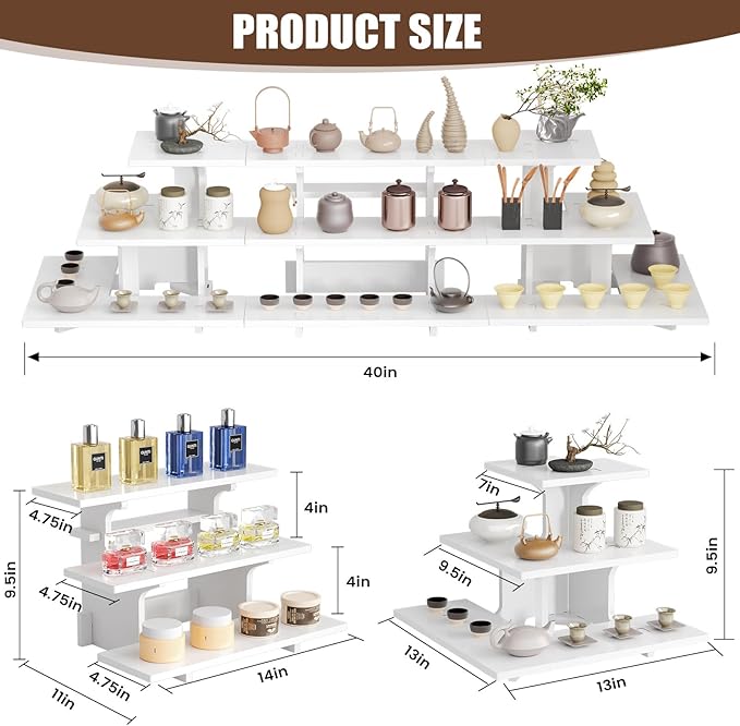 3 Tier White Vendor Display Shelves, Display Stand Portable Shelf for Display Shelves for Vendors Events Food Cupcakes, Candles, Glasses, Jars, Crafts, Jewelry, Display Stands for Vendor Events