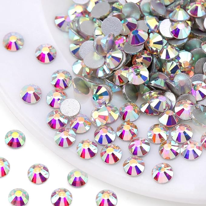 Novani Rhinestones 3000Pcs Flatback Crystal Round Loose Gemstones Glass Rhinestones for Crafts Makeup Nail Art Clothes Shoes DIY Decorations(SS10, 2.7-2.9mm,Crystal AB)