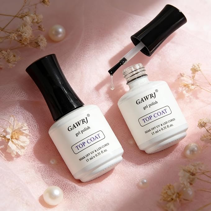 GAWRJ 15ml Gel Polish Top Coat No Wipe Soak Off Ultra Glossy Top Coat Gel Nail,and the no-wipe top coat ensures a long-lasting shine.