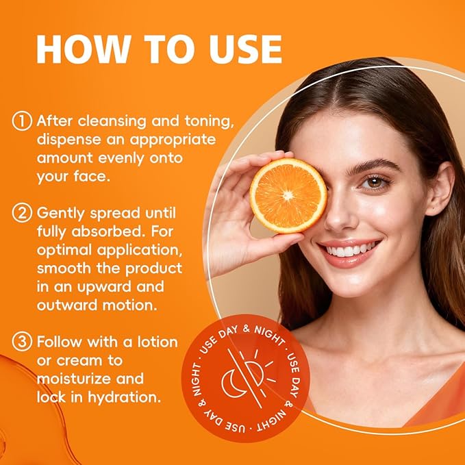 Vitamin C Serum for Face 2-Pack, Brightening Facial Serum with Hyaluronic Acid & Vitamin E, Helps Improve Dark Spots, Uneven Tone, Fine Lines & Wrinkles, 1 Fl Oz Each