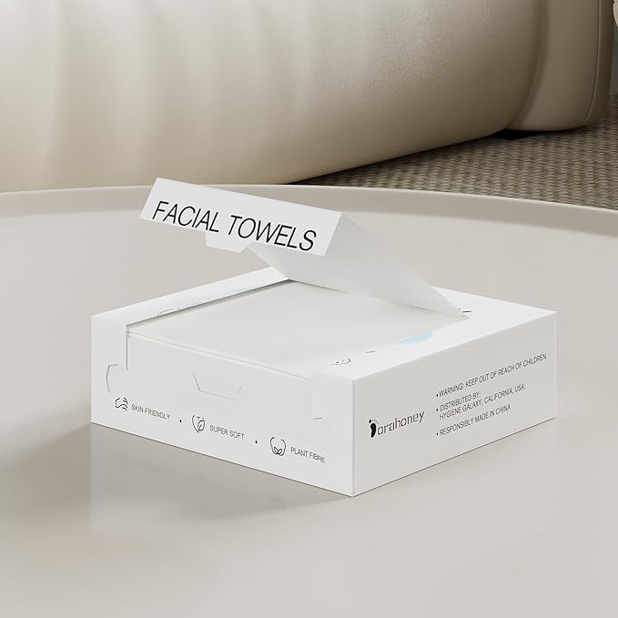 Dorahoney Disposable Face Towels Travel, 12"×12" Extra Large Face Towelettes, Ultra Soft Facial Towels for Sensitive Skin, Makeup Remover Dry Wipes, 20 Count (1 Pack)