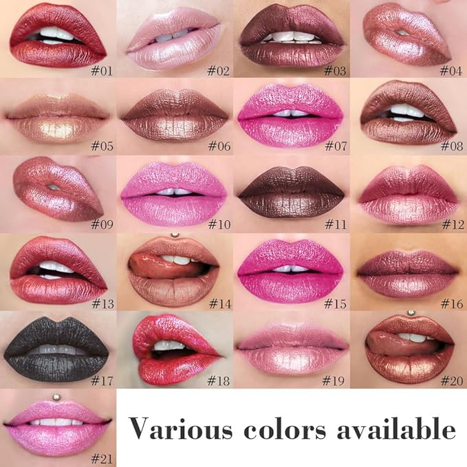 evpct Mauve Red Metallic Glitter Lip Liner and Lipstick Combo Lip Gloss Stain Set Makeup for Women Long Lasting Waterproof 24, Red Metallic Shimmer Frosted Iridescent Glossy Liquid Lipstick 13
