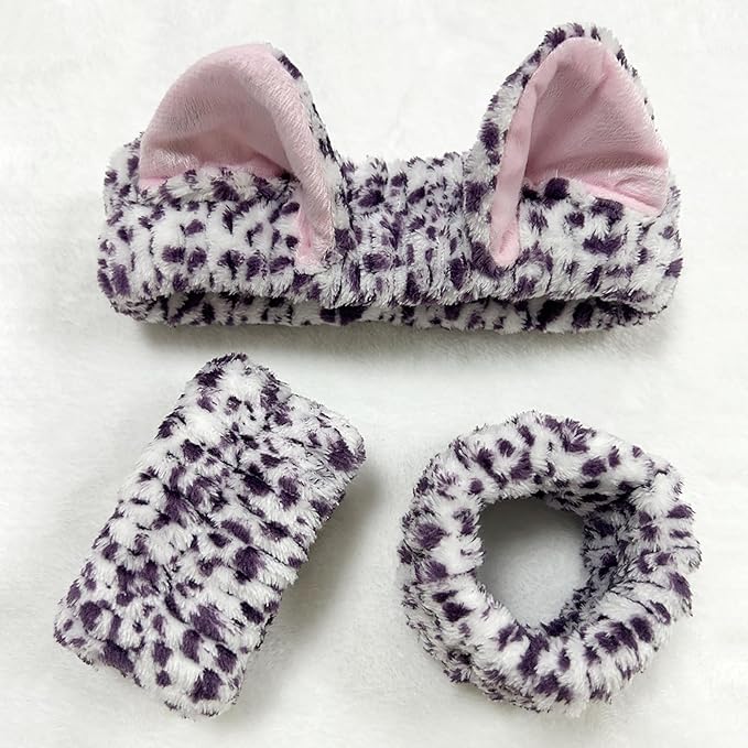 Gniwhd 18PCS Cute Cat Ears Spa Headband for Washing Face Makeup Skincare Headband with Wrist Bands, Sleepover Party Supplies for Women/Teen Girl Trendy Stuff Present (18PCS Cat Ears, standard size)