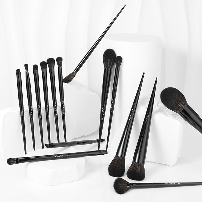 Docolor Makeup Brushes 15Pcs Obsidian Makeup Brush Set Premium Synthetic Powder Kabuki Foundation Contour Blush Concealer Eye Shadow Blending Eyeliner Crease Eyebrow Make Up Brush Kit