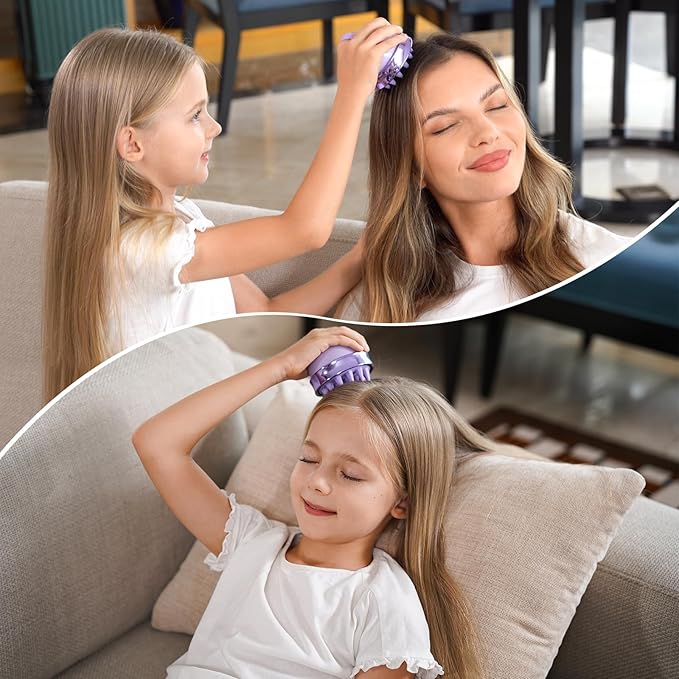 SHINLEA 2 in 1 Scalp Massager Hair Growth,Scalp Scrubber with Soft Silicone Bristles for Dandruff Removal,Shampoo Brush for Exfoliation,Head Massager for Both Wet and Dry Use (Purple) 