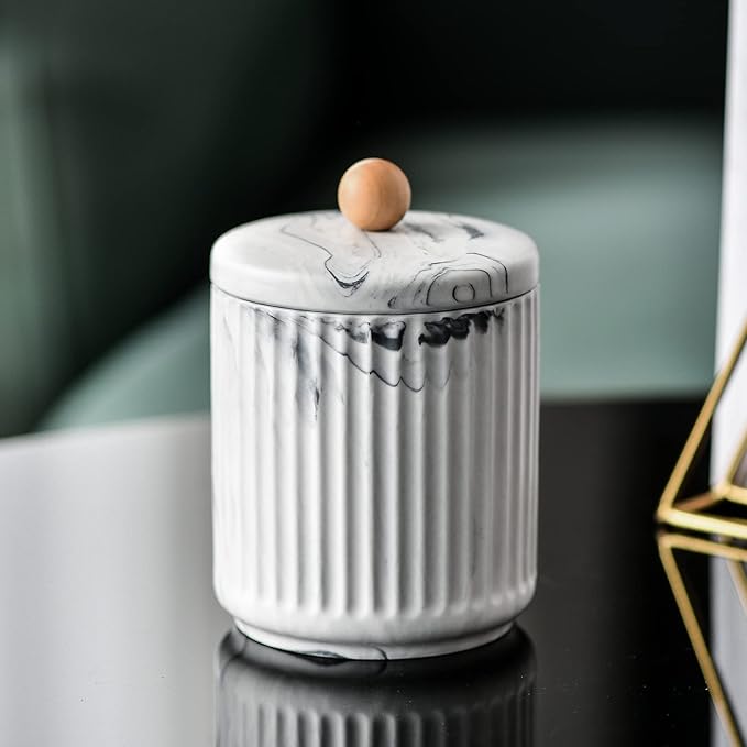 Redelaenor Bathroom Canister with Lid Qtip Holder Dispenser Jar Storage Organizer for Bathroom, Bedroom, Vanity, Kitchen Cabinet