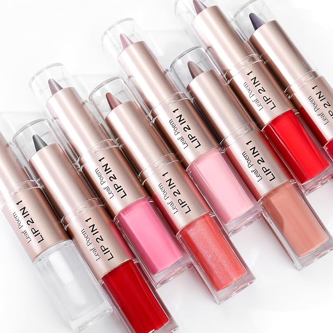 BAISEN DIARY 2-in-1 Double-Ended Matte Lip Liner & Lip Gloss Duo, Warm Rose Red Ombre Lip Combo Pencil, Lip Liner and Lipstick Gloss Set for Defined & Fuller Looking Lips (#10 Warm Rose Red Ombre)