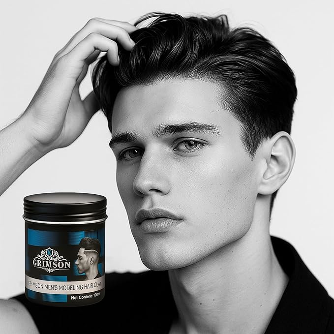 GRIMSON Matte Hair Clay for Men – Strong Hold, Natural Matte Finish, Non-Greasy Hair Wax, Easy to Wash Out, Textured Styling Clay for All Hair Types, 100g
