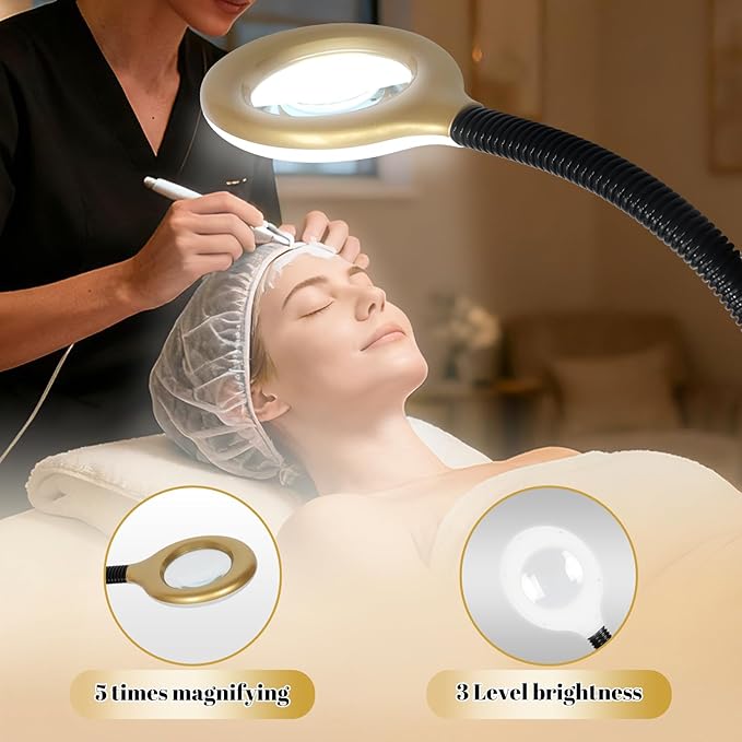 Professional Facial Steamer Adjustable Height and Angle, Face Steamer Clean Skin Firming Pores and Moisturizing Suitable for a Beauty, Spa, at Home(Gold)