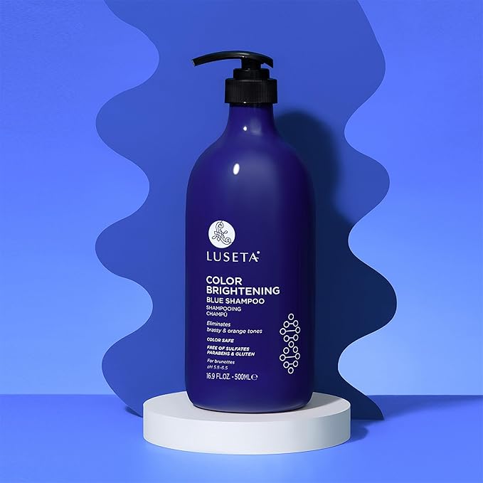 Luseta Color Brightening Blue Shampoo for Brunettes and Brassy Orange Tones, Hair Care Routine Shmapoo for Color Treated Hair, Sulfate Phosphate & Paraben Free 16.9oz