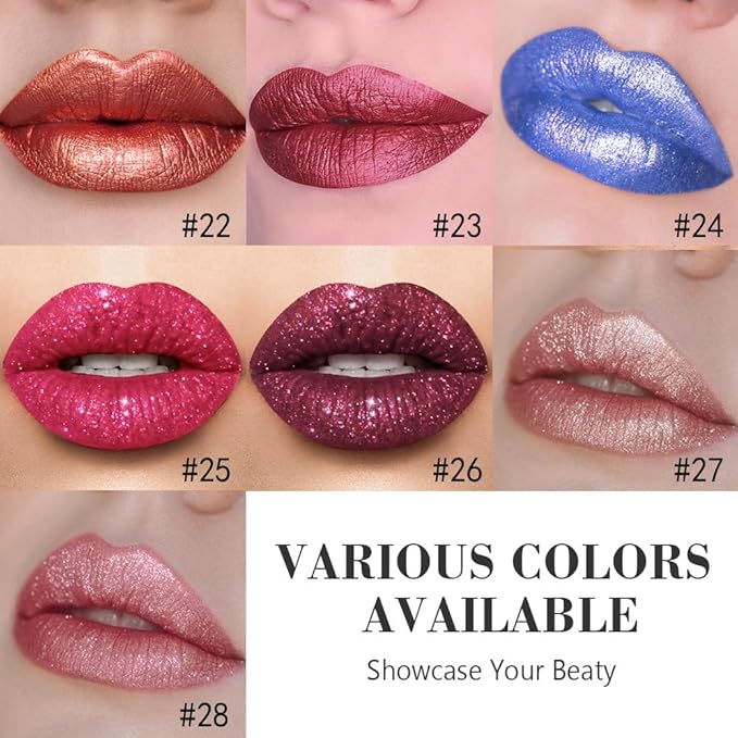 evpct Burgundy Plum Red Metallic Glitter Lip Liner and Lipstick Combo Lip Gloss Stain Set Makeup for Women Long Lasting Waterproof 24, Non Stick Cup Metal Shine Shimmer Iridescent Liquid Lipstick 23