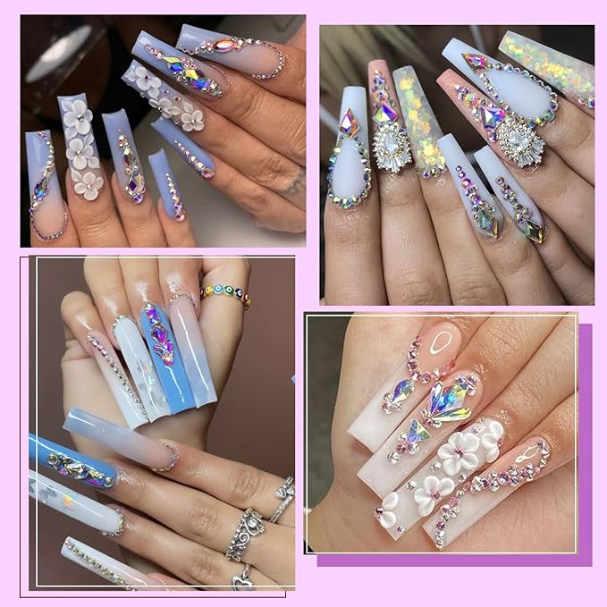Canvalite 2900Pcs Rhinestones for Nails, 18 Styles Multi Shape Nail Charms and Gems Shiny Glass Crystal Flatback Nail Rhinestones Set for Nail Art with Rhinestone Picker and Tweezers