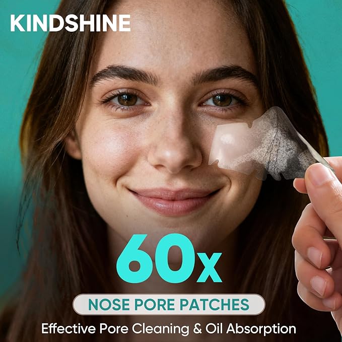 kindshine 60 Count Nose Pore Patches, Medical-Grade Hydrocolloid Pore Strips, Overnight Oil-Absorbing & Pore-Refining, Pimple Stickers to Absorb Acne Nose Gunk