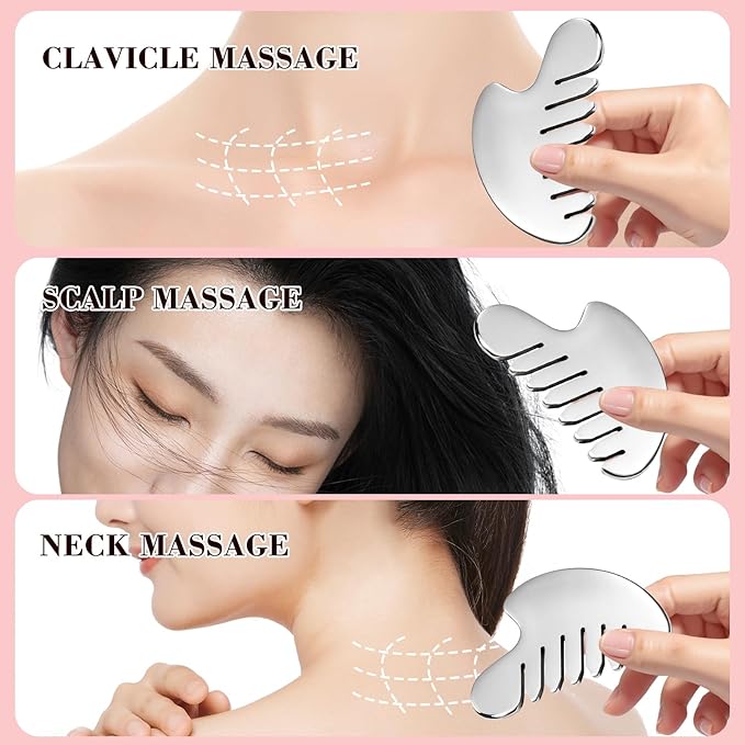 Gua Sha Facial Tools and Face Roller Set, Stainless Steel Facial Sculpting Eyes Roller Guasha for Face, Chin & Jawline Sculpting,Skin Care