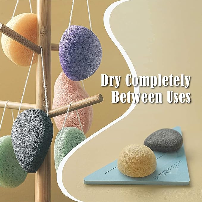 myHomeBody Natural Konjac Facial Sponges – Teardrop Shape - for Gentle Face Cleansing and Exfoliation - with Activated Charcoal and Turmeric Yellow, Set of 4