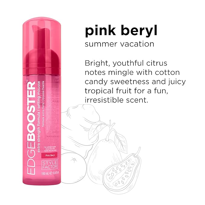 Style Factor EDGE BOOSTER Extra Strength Setting Mousse Travel Size ā Frizz Control, Extra Volume, and Conditioning ā 2.5oz Pink Beryl Mousse for Curly Hair