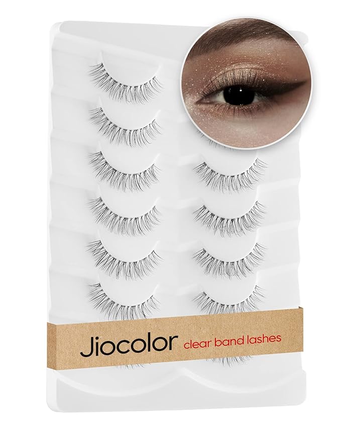 Fairy Strip Lashes That Look Like Extensions Clear Band False Eyelashes Natural Look 3D Volume Lashes Short Wispy Fake Eyelashes Pack 7 Pairs 10MM