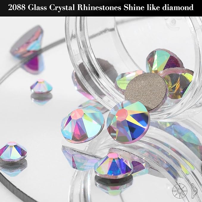 Novani Crystal AB Rhinestones Flat Back Round Rhinestone Style 2088 Sparkly Crystal Gemstones for Crafting,Mixed Large Size(SS12-SS40)